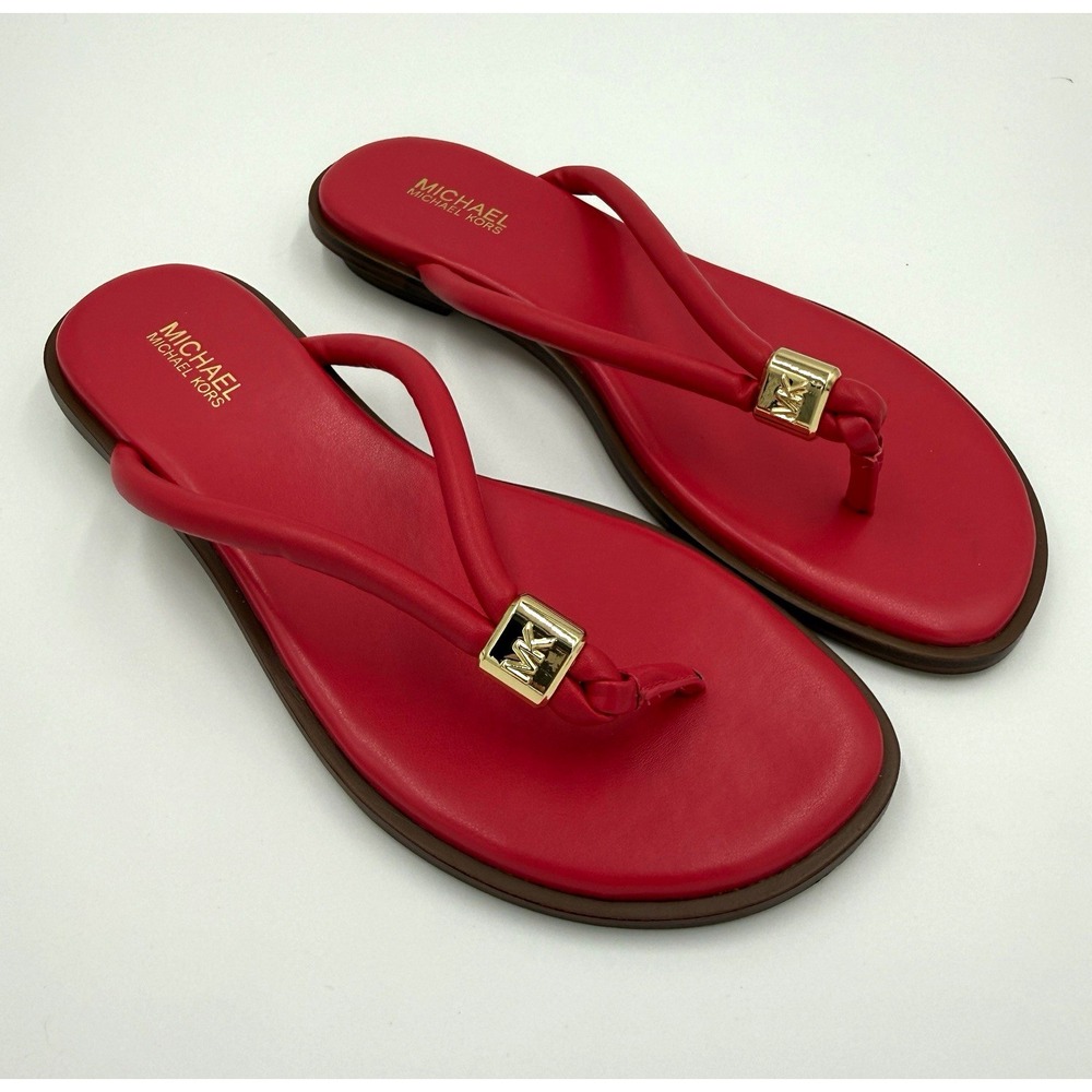 Michael Kors Womens Red Logo Thong Flip Flop Sandal Shoe Slip On US6.5 Casual